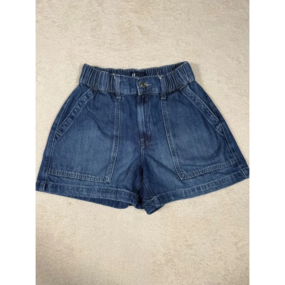 Gap Denim Shorts Womens Small Blue  High Waist Elastic Utility Carpenter